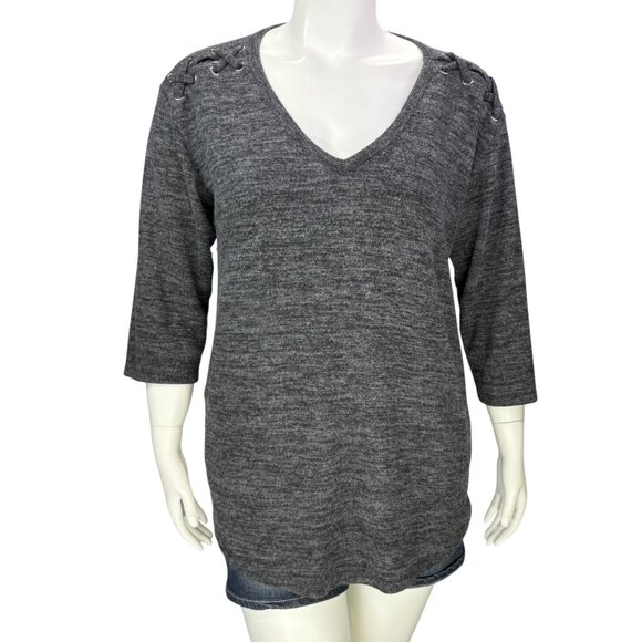 Torrid Women Sweater Super Soft Plush V Neck Lace Up Shoulder Detail Plus 2 | 2X - Picture 2 of 14